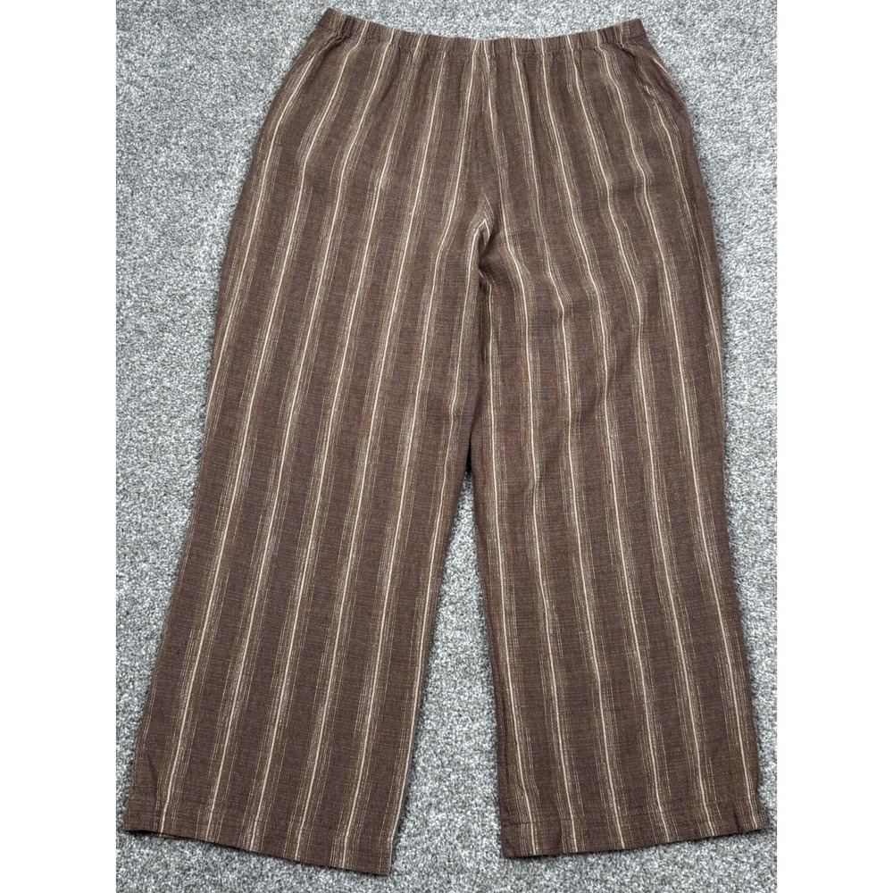 Pendleton Petite Linen Pants Women 12 Brown Striped Relaxed Casual - Picture 2 of 10